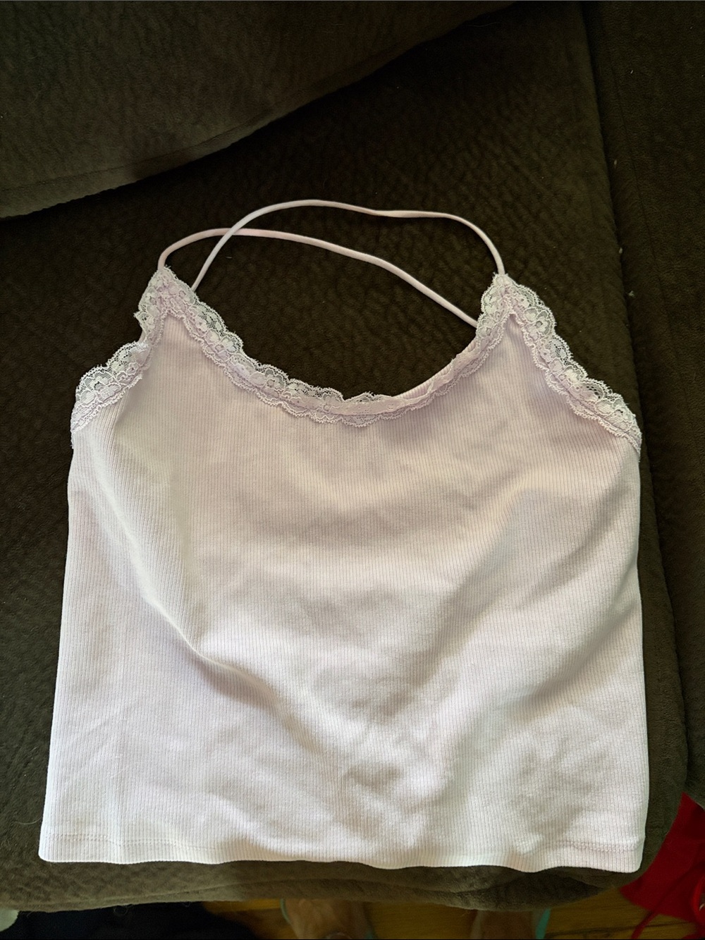 Lilac Lace-Trim Ribbed Cami Tank